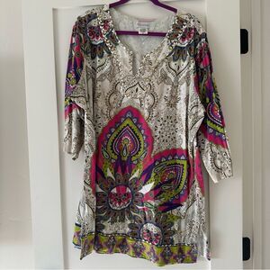 Soft Surroundings Multi Color Boho Abstract Blouse Top Size 2X